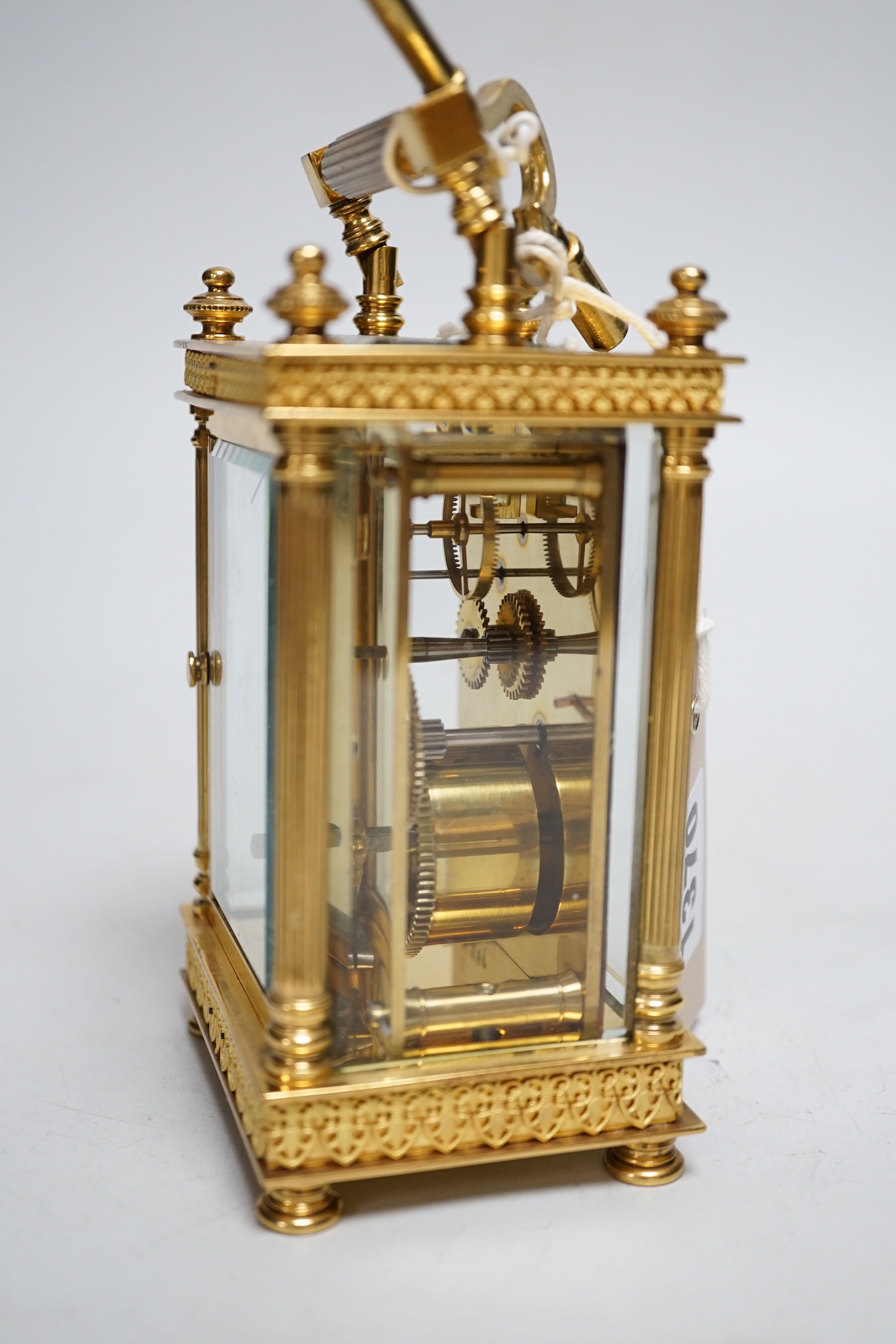 A French gilt brass carriage timepiece with key, Henry Le Moini, Paris, 13cm high